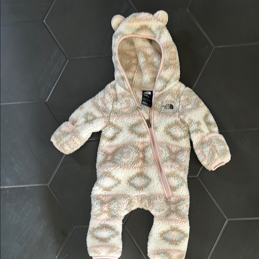The North Face Cream and Pink Teddy Bear Footies